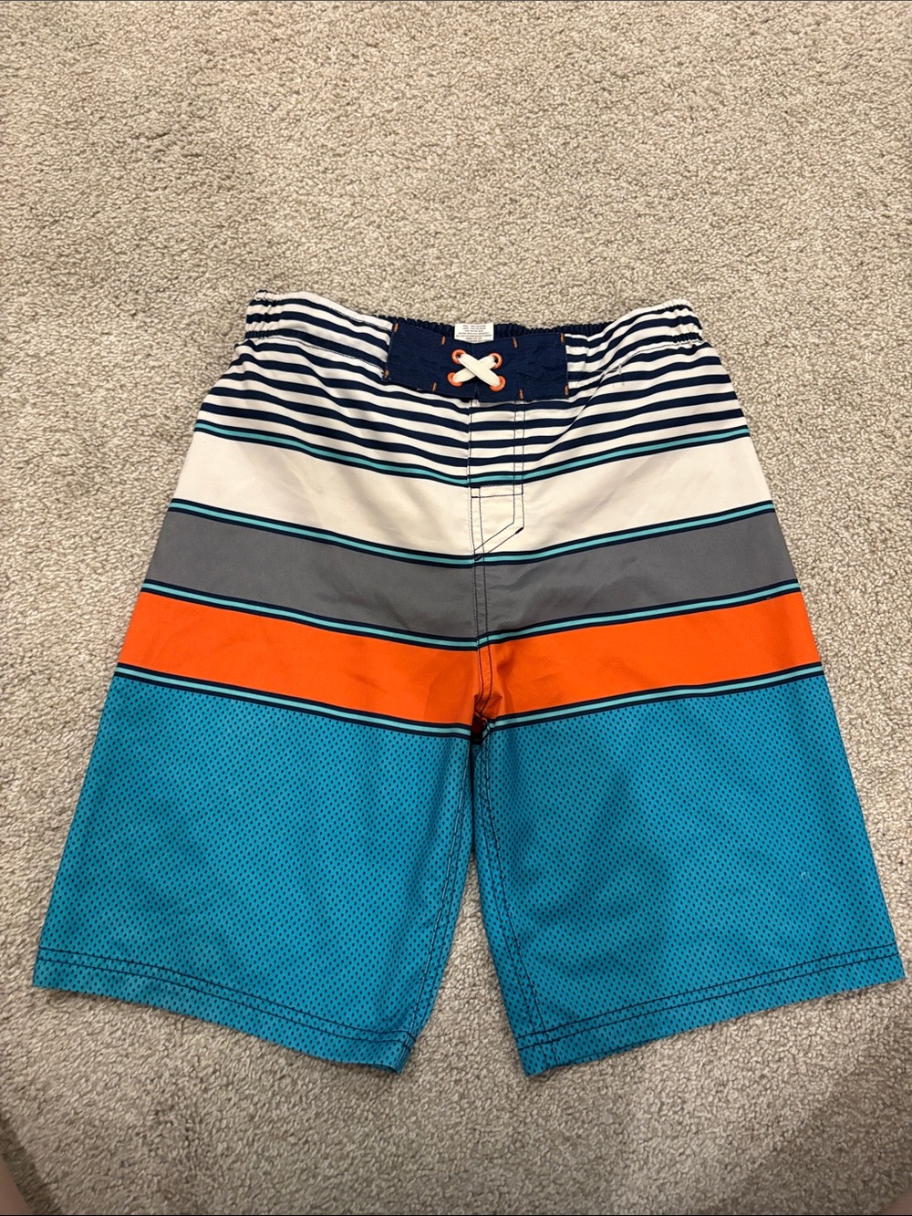 CheStriped Boys' Swim Trunks - Teal, Orange, Gray, Navy